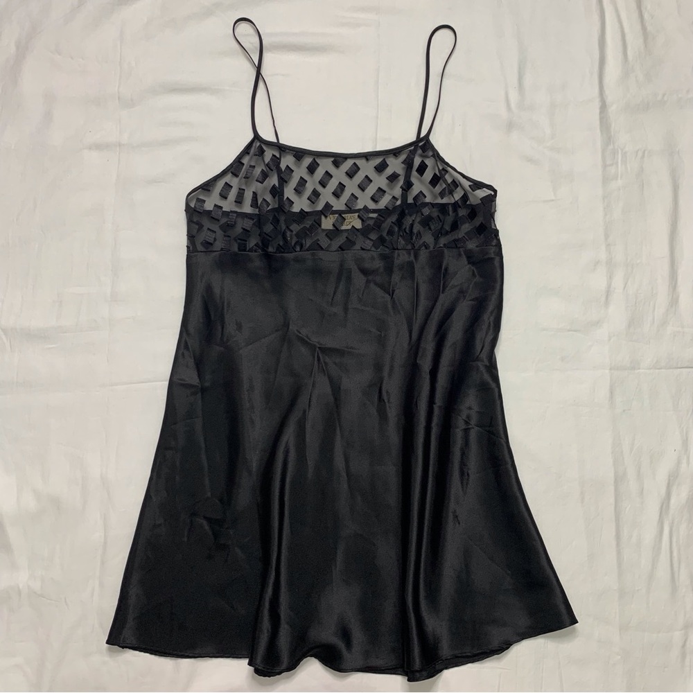 Vintage 70s Gold Tag Victoria’s Secret Black Silk Mesh Slip Mini Dress
